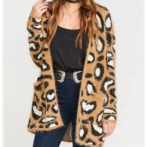 Show Me Your Mumu Mellow Cozi‎ Cardi Open Sweater Leopard Long Medium